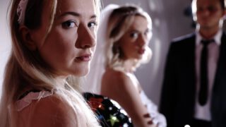 Beautiful bride gets wedding gift from cute girl and hubby in VR porn