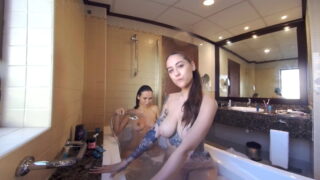Busty amateur lesbians making out in this StasyQ VR video